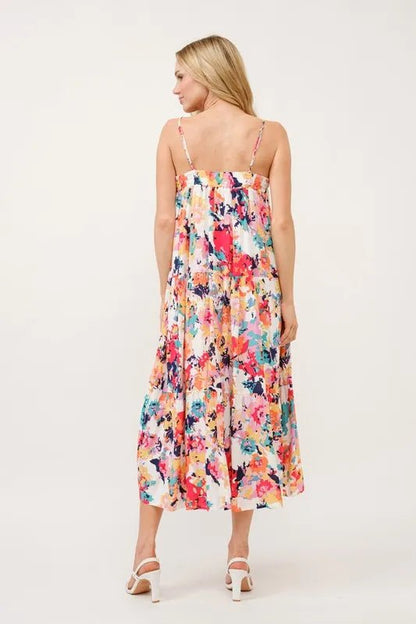 And The Why Tiered Floral Midi Cami Dress with Pockets - Blu Lotus Boutique