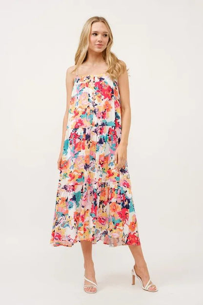 And The Why Tiered Floral Midi Cami Dress with Pockets - Blu Lotus Boutique