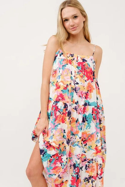 And The Why Tiered Floral Midi Cami Dress with Pockets - Blu Lotus Boutique