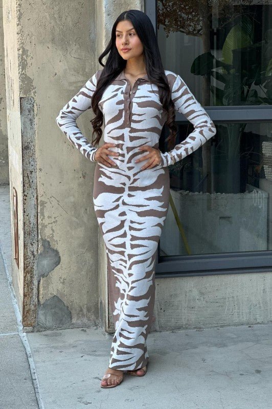 Animal Print Sweater Dress Body Con - Blu Lotus Boutique