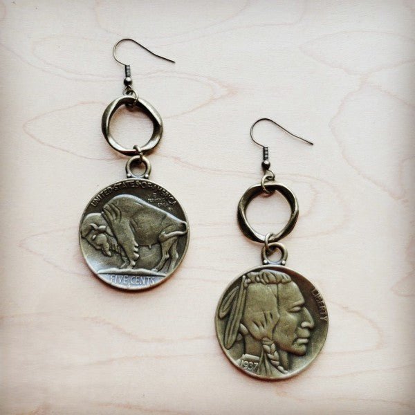 Antique Gold Indian Buffalo Head Earrings - Blu Lotus Boutique