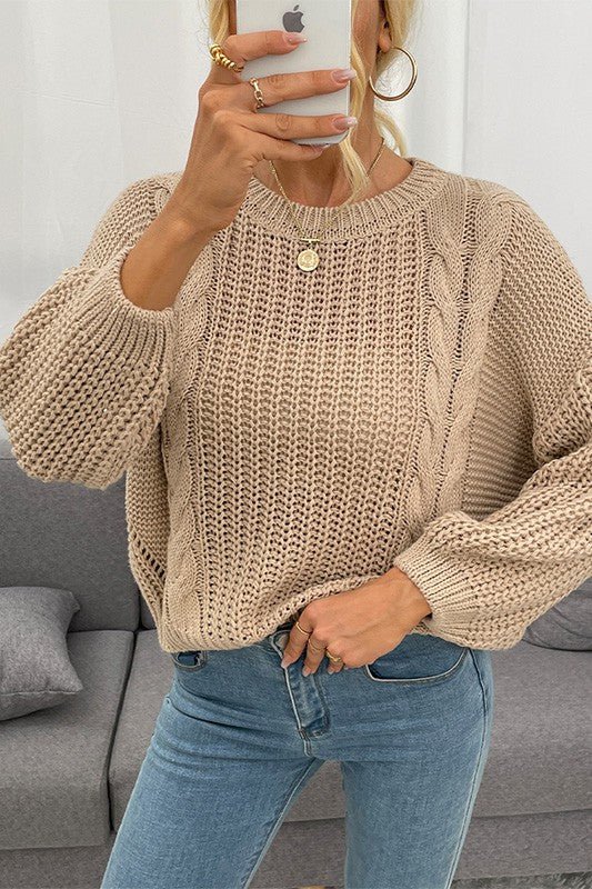 Apricot Cable knit Drop Shoulder Sweater - Blu Lotus Boutique
