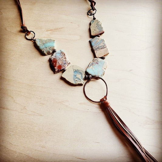 Aqua Terra Necklace with Hoop and Fringe Tassel - Blu Lotus Boutique