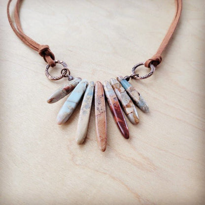 Aqua Terra Stone Slab Leather Cord Necklace 231ee - Blu Lotus Boutique