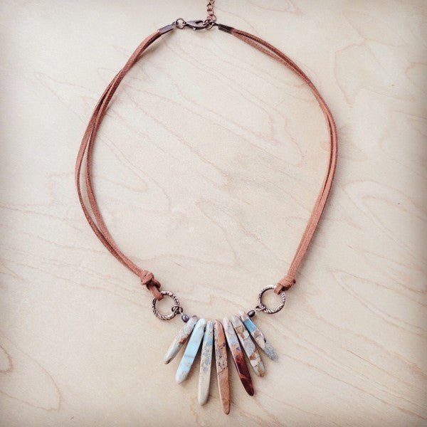 Aqua Terra Stone Slab Leather Cord Necklace 231ee - Blu Lotus Boutique