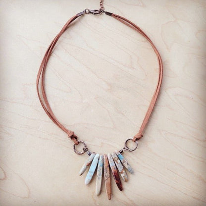 Aqua Terra Stone Slab Leather Cord Necklace 231ee - Blu Lotus Boutique