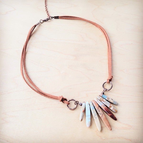 Aqua Terra Stone Slab Leather Cord Necklace 231ee - Blu Lotus Boutique