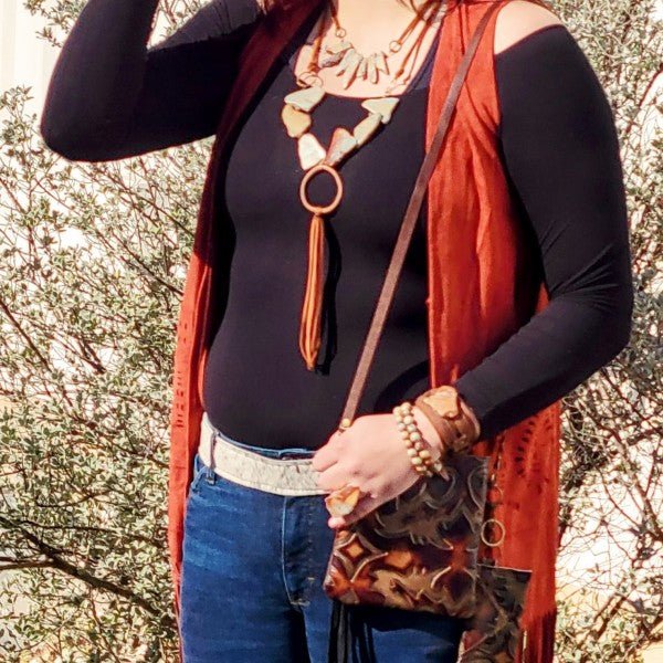 Aqua Terra Stone Slab Leather Cord Necklace 231ee - Blu Lotus Boutique