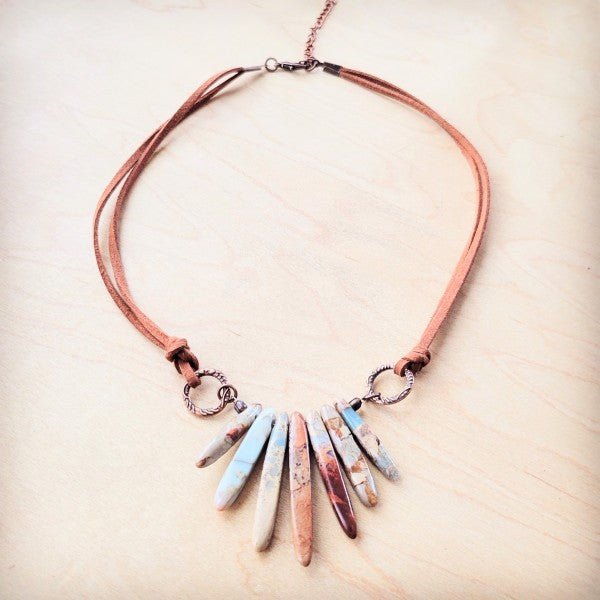 Aqua Terra Stone Slab Leather Cord Necklace 231ee - Blu Lotus Boutique