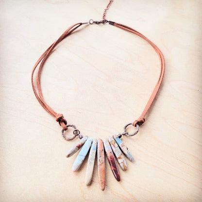 Aqua Terra Stone Slab Leather Cord Necklace 231ee - Blu Lotus Boutique