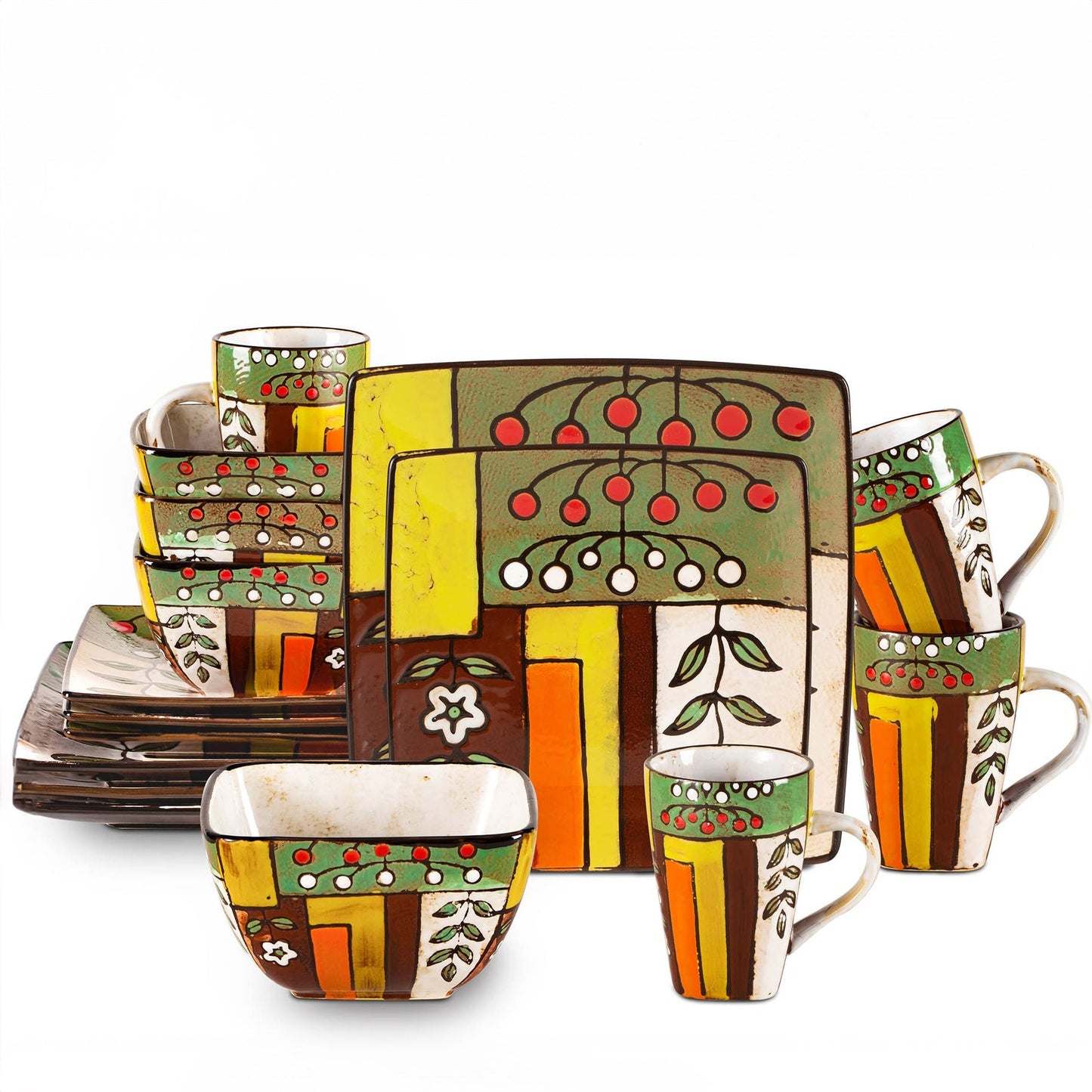 Artisan HandPainted Reactive Glaze Stoneware Dinnerware Set - Blu Lotus Boutique