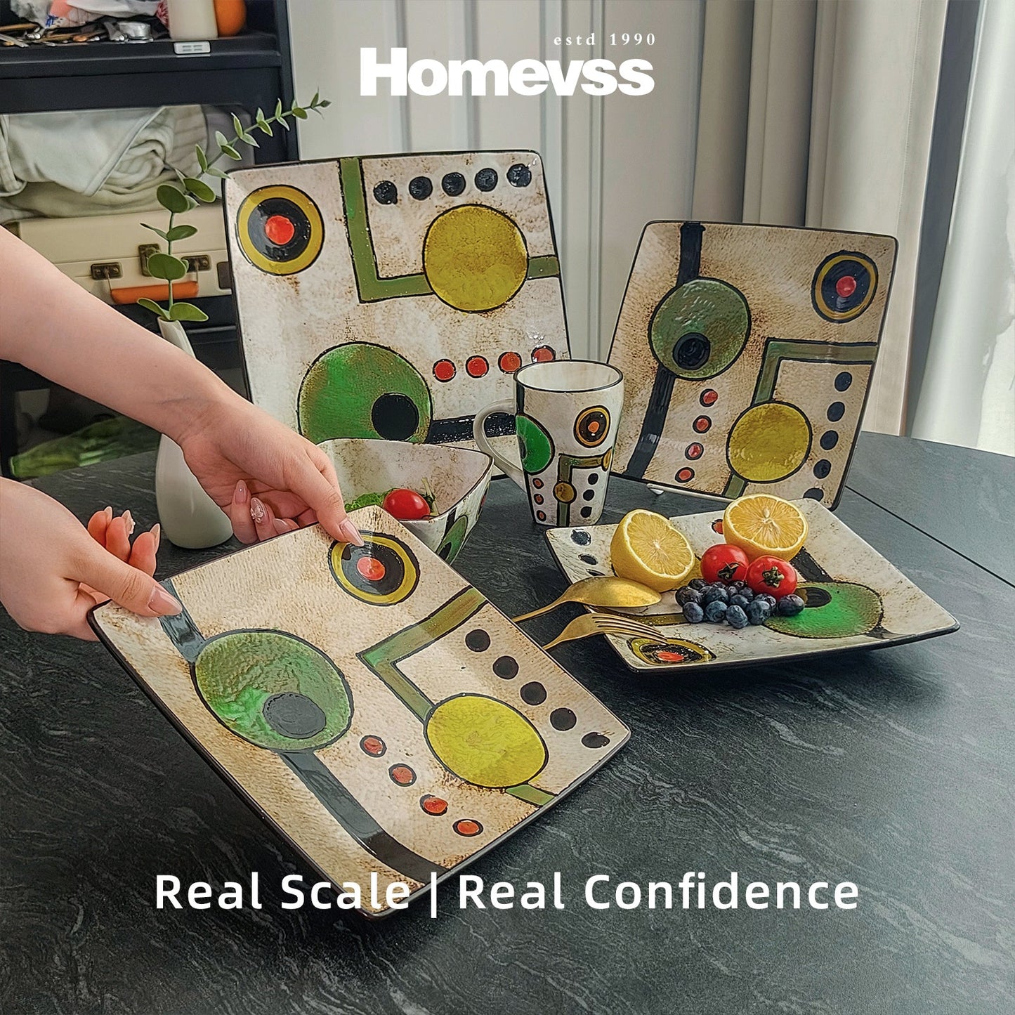 Artisan HandPainted Reactive Glaze Stoneware Dinnerware Set - Blu Lotus Boutique