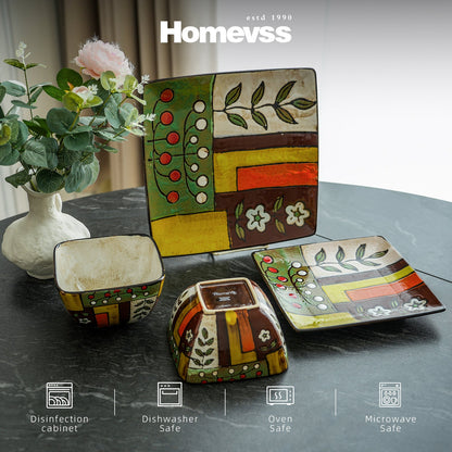 Artisan HandPainted Reactive Glaze Stoneware Dinnerware Set - Blu Lotus Boutique