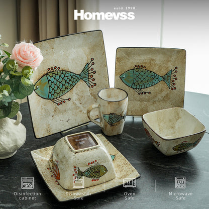 Artisan HandPainted Reactive Glaze Stoneware Dinnerware Set - Blu Lotus Boutique