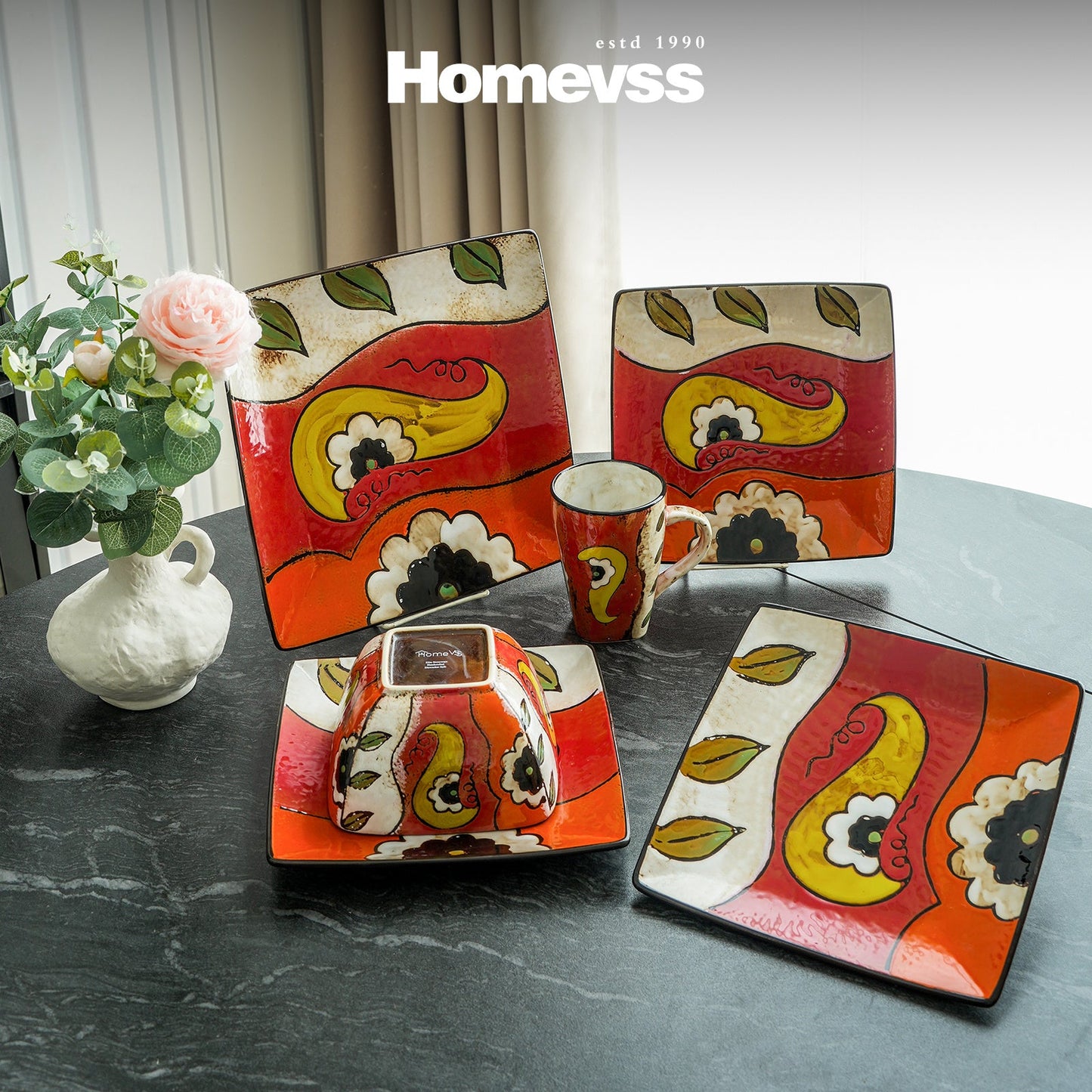 Artisan HandPainted Reactive Glaze Stoneware Dinnerware Set - Blu Lotus Boutique