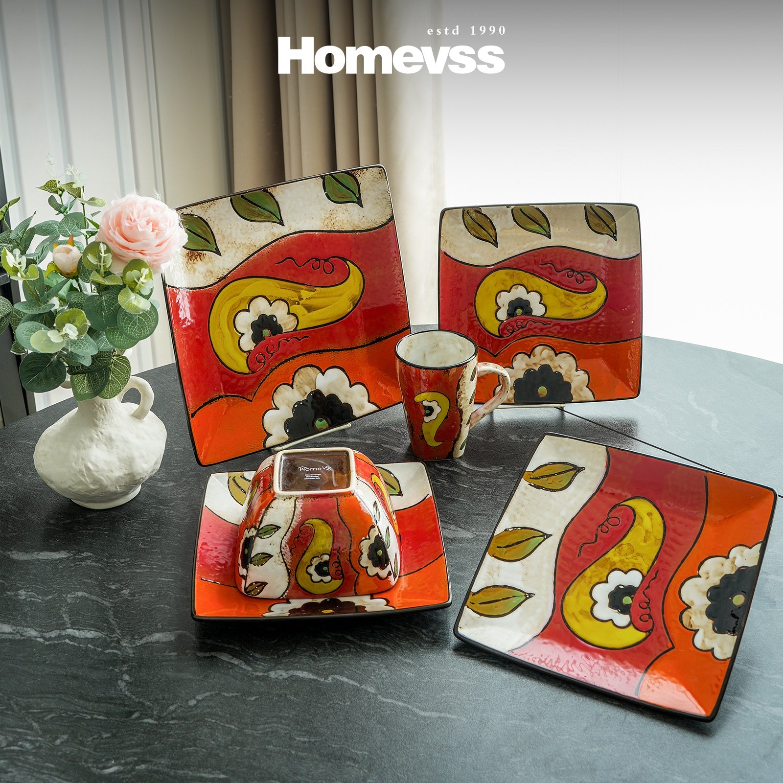 Artisan HandPainted Reactive Glaze Stoneware Dinnerware Set - Blu Lotus Boutique