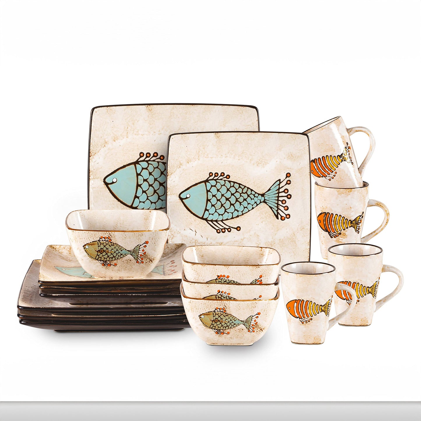 Artisan HandPainted Reactive Glaze Stoneware Dinnerware Set - Blu Lotus Boutique