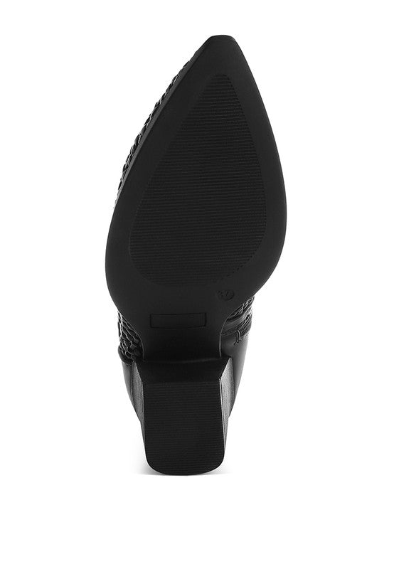 Artisole Woven Pleather Block Heel Boots - Blu Lotus Boutique