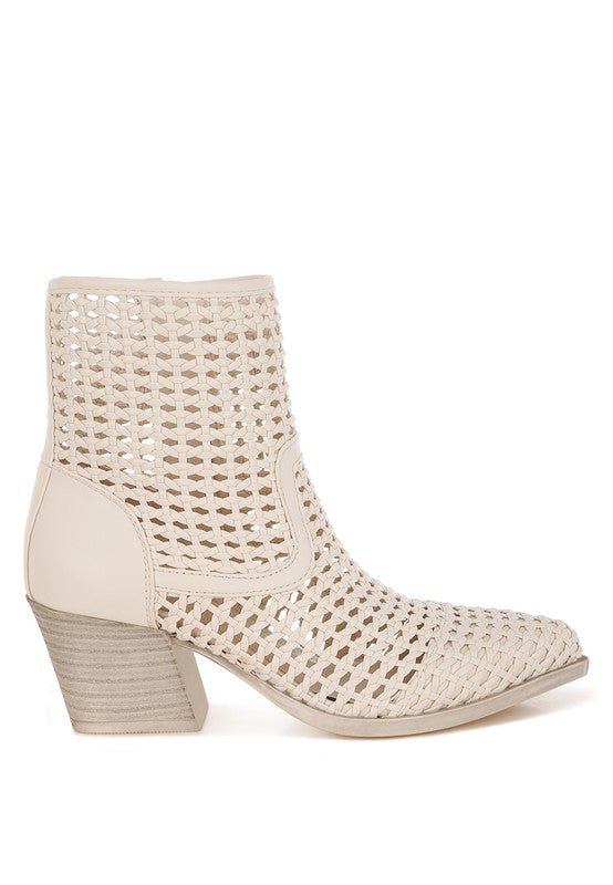 Artisole Woven Pleather Block Heel Boots - Blu Lotus Boutique