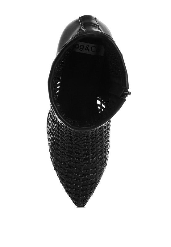 Artisole Woven Pleather Block Heel Boots - Blu Lotus Boutique