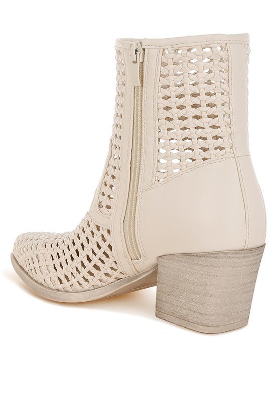 Artisole Woven Pleather Block Heel Boots - Blu Lotus Boutique
