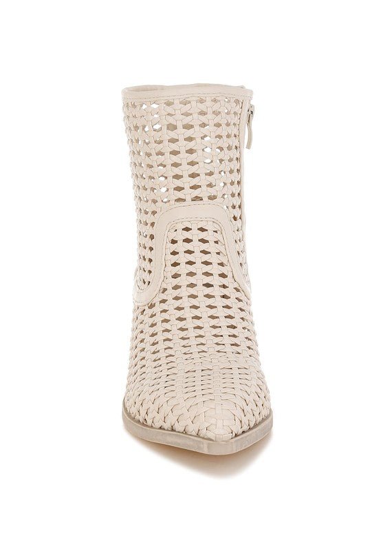 Artisole Woven Pleather Block Heel Boots - Blu Lotus Boutique