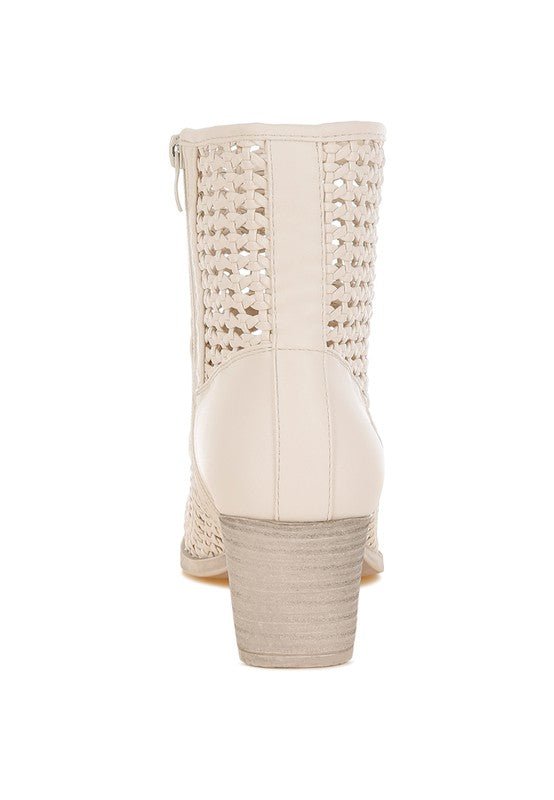 Artisole Woven Pleather Block Heel Boots - Blu Lotus Boutique