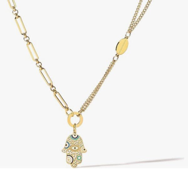 Artistic Hamsa Necklace with Dual Chain Design - Blu Lotus Boutique
