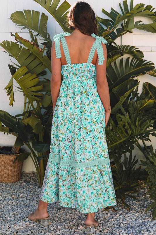 Ashlyn Floral Lace Tied Strap Empire Waist Maxi Dr - Blu Lotus Boutique