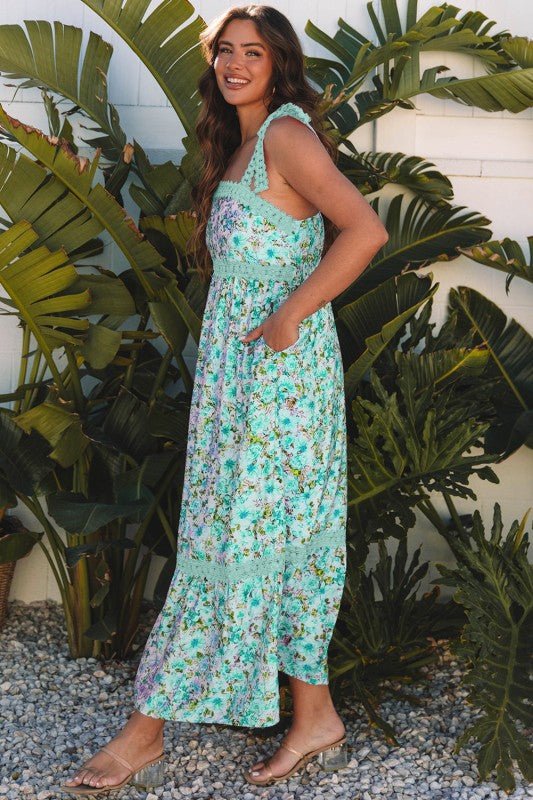 Ashlyn Floral Lace Tied Strap Empire Waist Maxi Dr - Blu Lotus Boutique