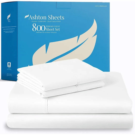 Ashton Sheets 100% Egyptian Cotton Sheets King Size - 4 PC 800 High Thread Count Egyptian Cotton King Size Bed Sheets Set (White - Blu Lotus Boutique