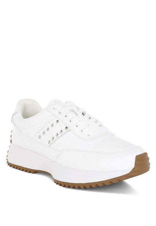Athion Studded Real Leather Sneakers - Blu Lotus Boutique