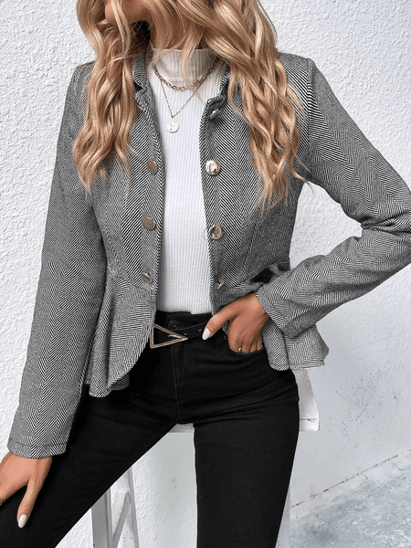 Single-breasted Ruffle-trimmed Slim Fit Blazer Jacket - Blu Lotus Boutique