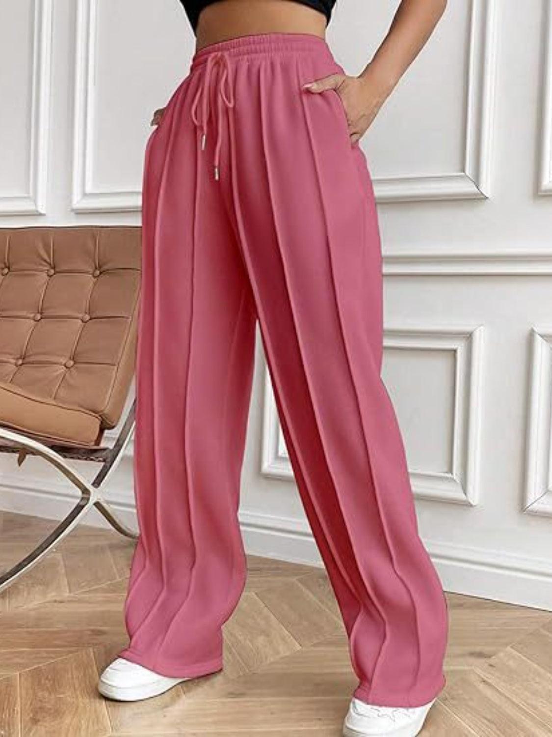 Drawstring Wide Leg Pants with Pockets - Blu Lotus Boutique