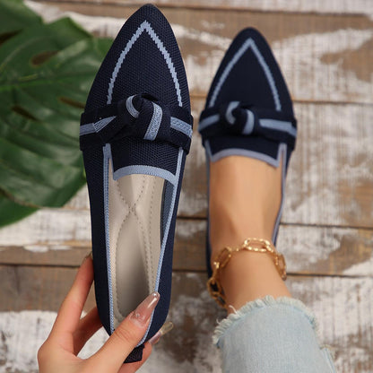 Bow Contrast Trim Point Toe Loafers - Blu Lotus Boutique