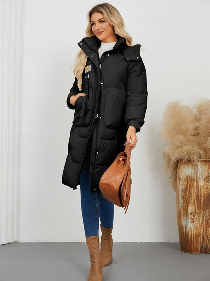 Long Sleeve Longline Hooded Winter Coat - Blu Lotus Boutique