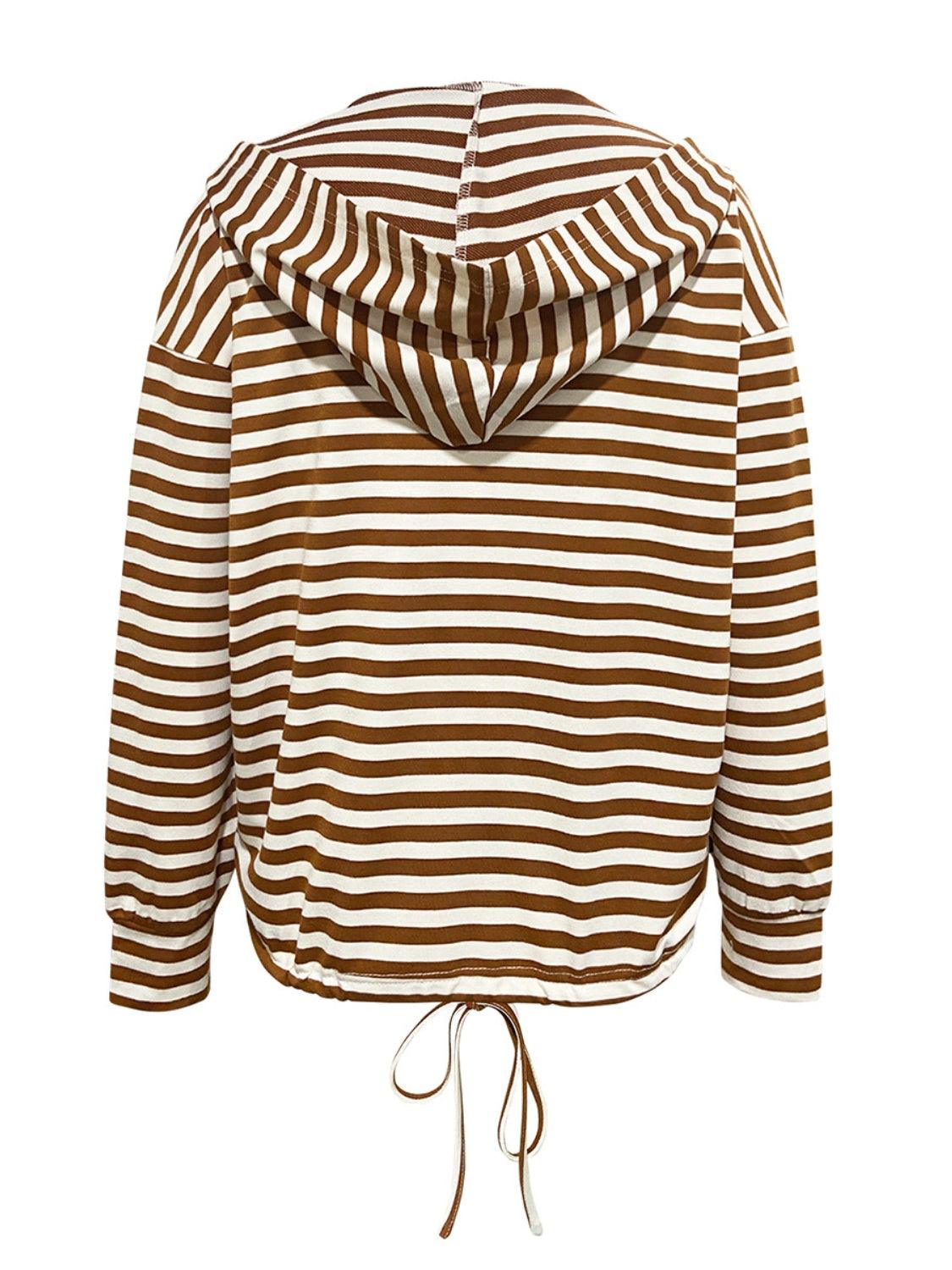 Drawstring Striped Long Sleeve Hoodie - Blu Lotus Boutique