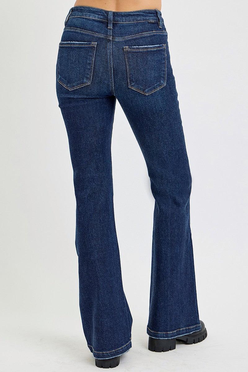 RISEN Full Size High Rise Flare Jeans with Pockets - Blu Lotus Boutique