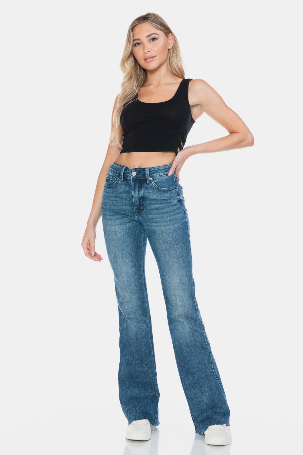 Judy Blue Full Size Tummy Control Cut Hem Flare Jeans - Blu Lotus Boutique