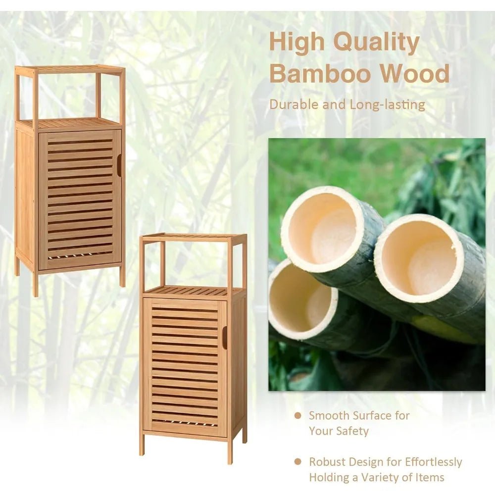 Bamboo Bathroom Floor Cabinet Furniture Set of 2 - Free - Standing Storage Cabinet with Single Door and Shelf - Blu Lotus Boutique