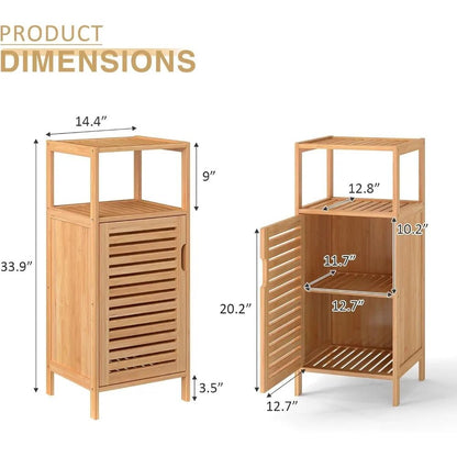 Bamboo Bathroom Floor Cabinet Furniture Set of 2 - Free - Standing Storage Cabinet with Single Door and Shelf - Blu Lotus Boutique