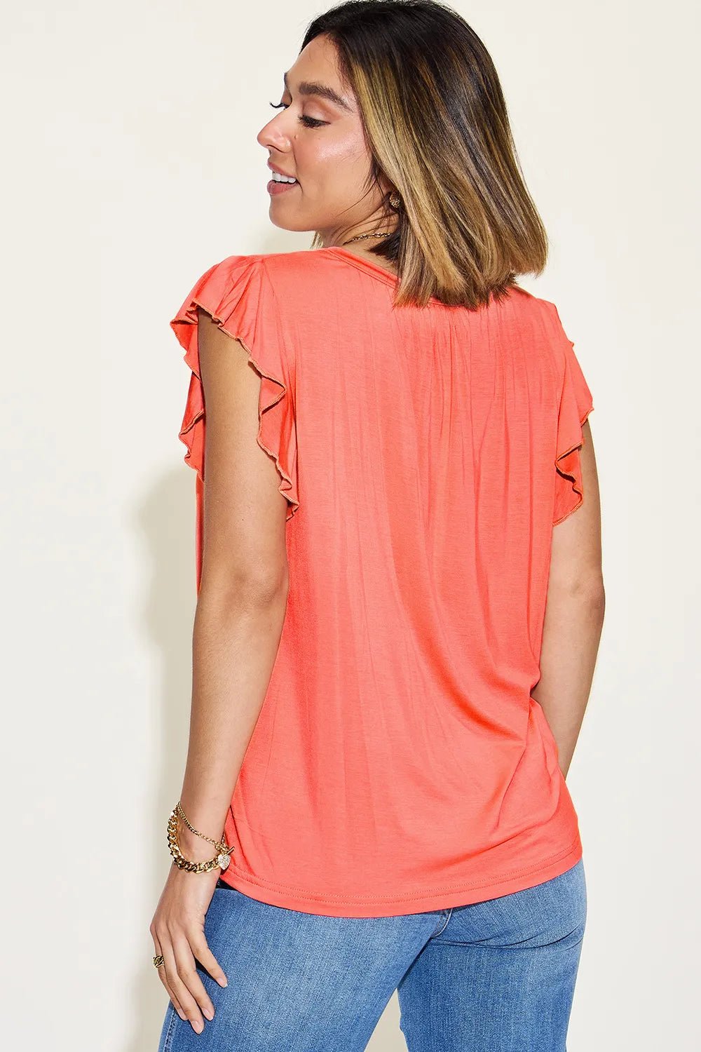 Basic Bae Full Size Bamboo Notched Ruffled Short Sleeve T-Shirt - Blu Lotus Boutique
