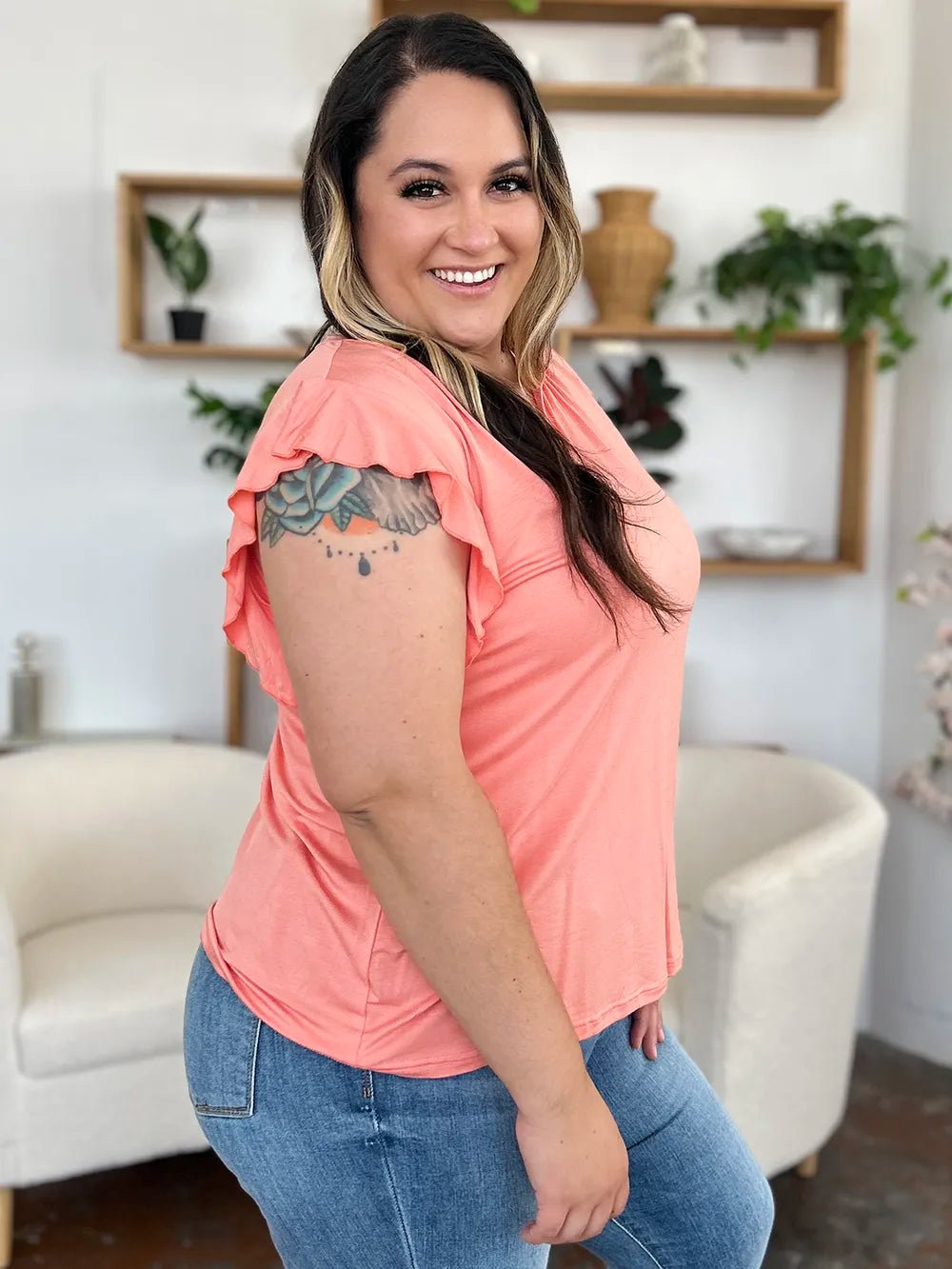 Basic Bae Full Size Bamboo Notched Ruffled Short Sleeve T-Shirt - Blu Lotus Boutique
