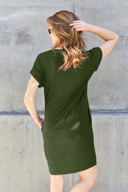 Basic Bae Full Size Round Neck Short Sleeve Dress with Pockets - Blu Lotus Boutique