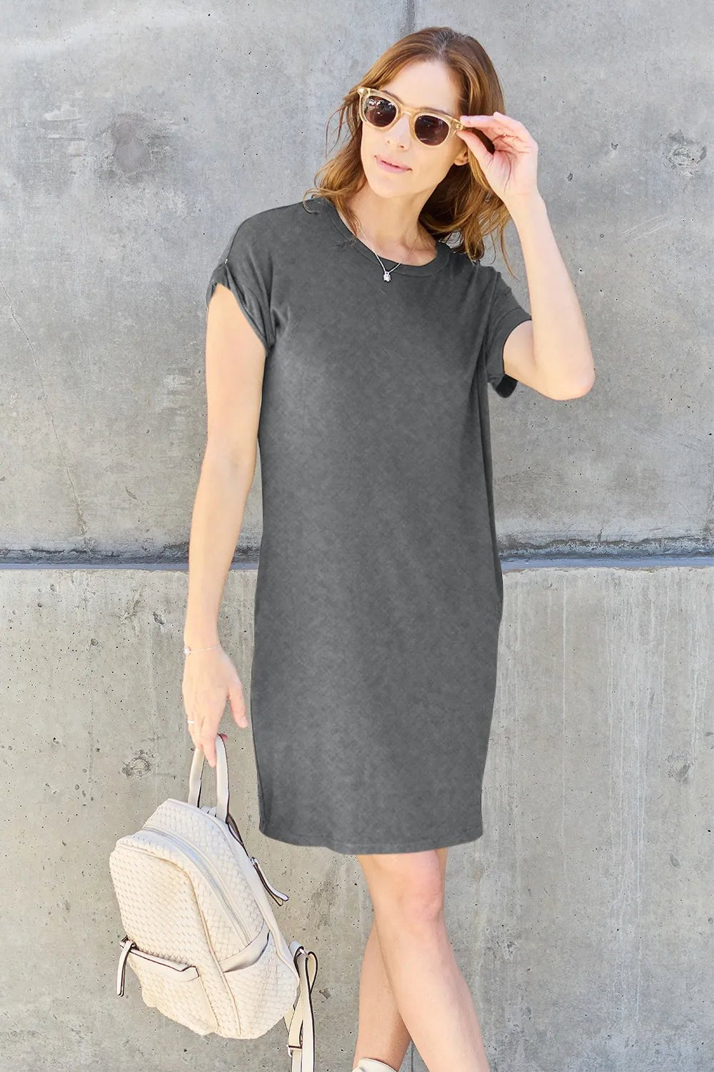 Basic Bae Full Size Round Neck Short Sleeve Dress with Pockets - Blu Lotus Boutique