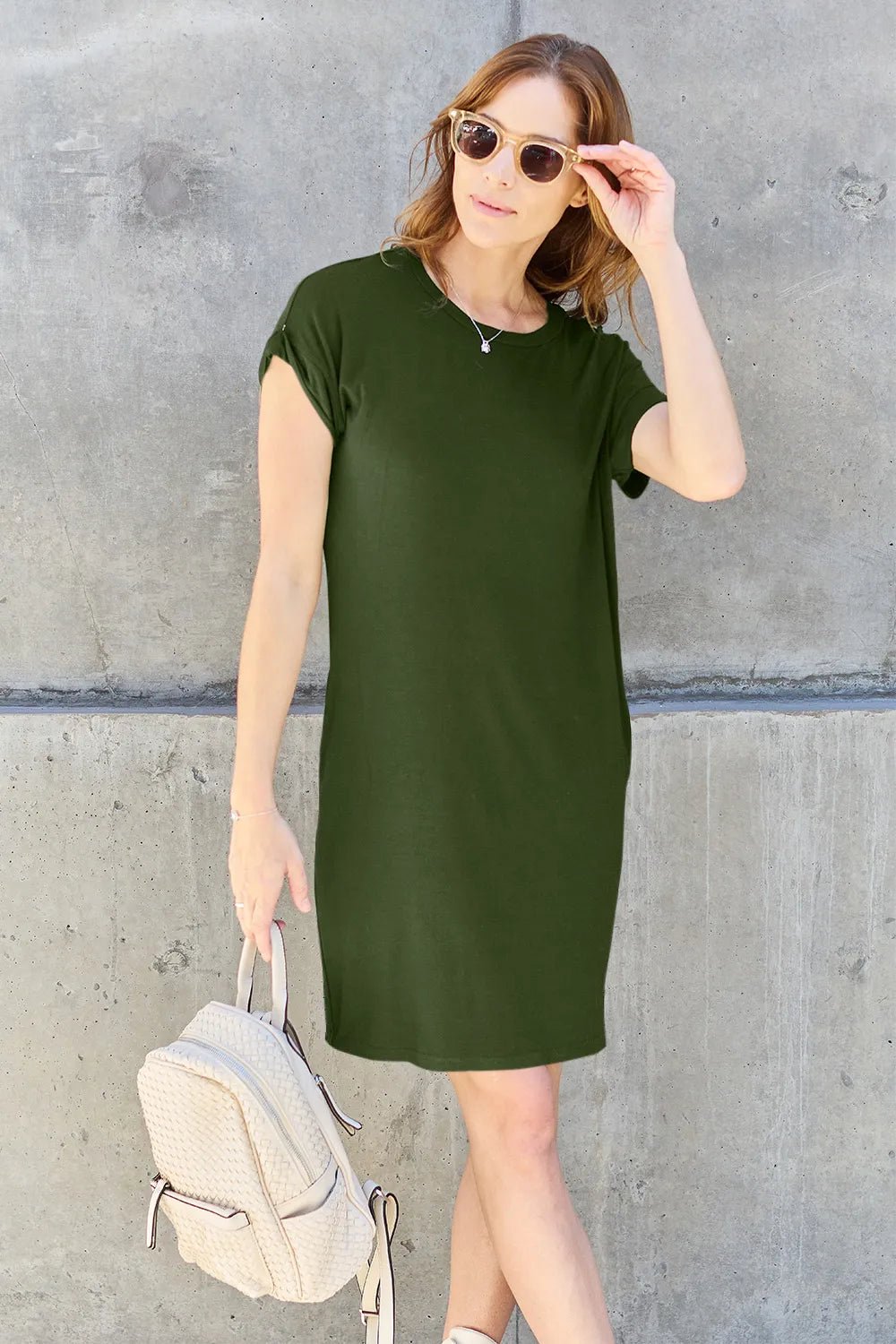 Basic Bae Full Size Round Neck Short Sleeve Dress with Pockets - Blu Lotus Boutique