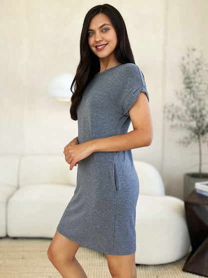 Basic Bae Full Size Round Neck Short Sleeve Dress with Pockets - Blu Lotus Boutique