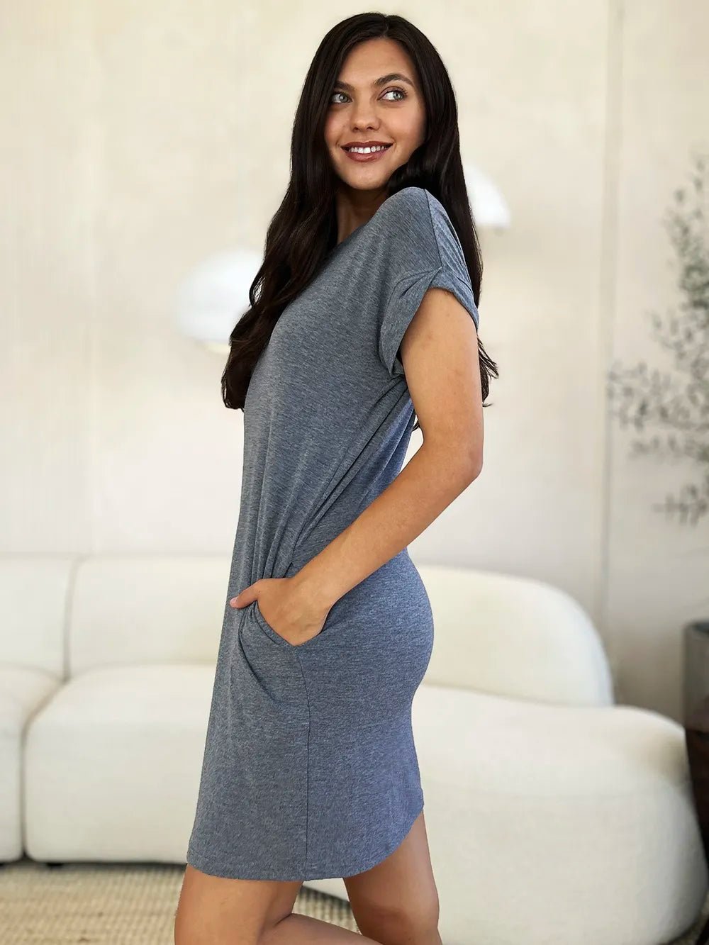 Basic Bae Full Size Round Neck Short Sleeve Dress with Pockets - Blu Lotus Boutique
