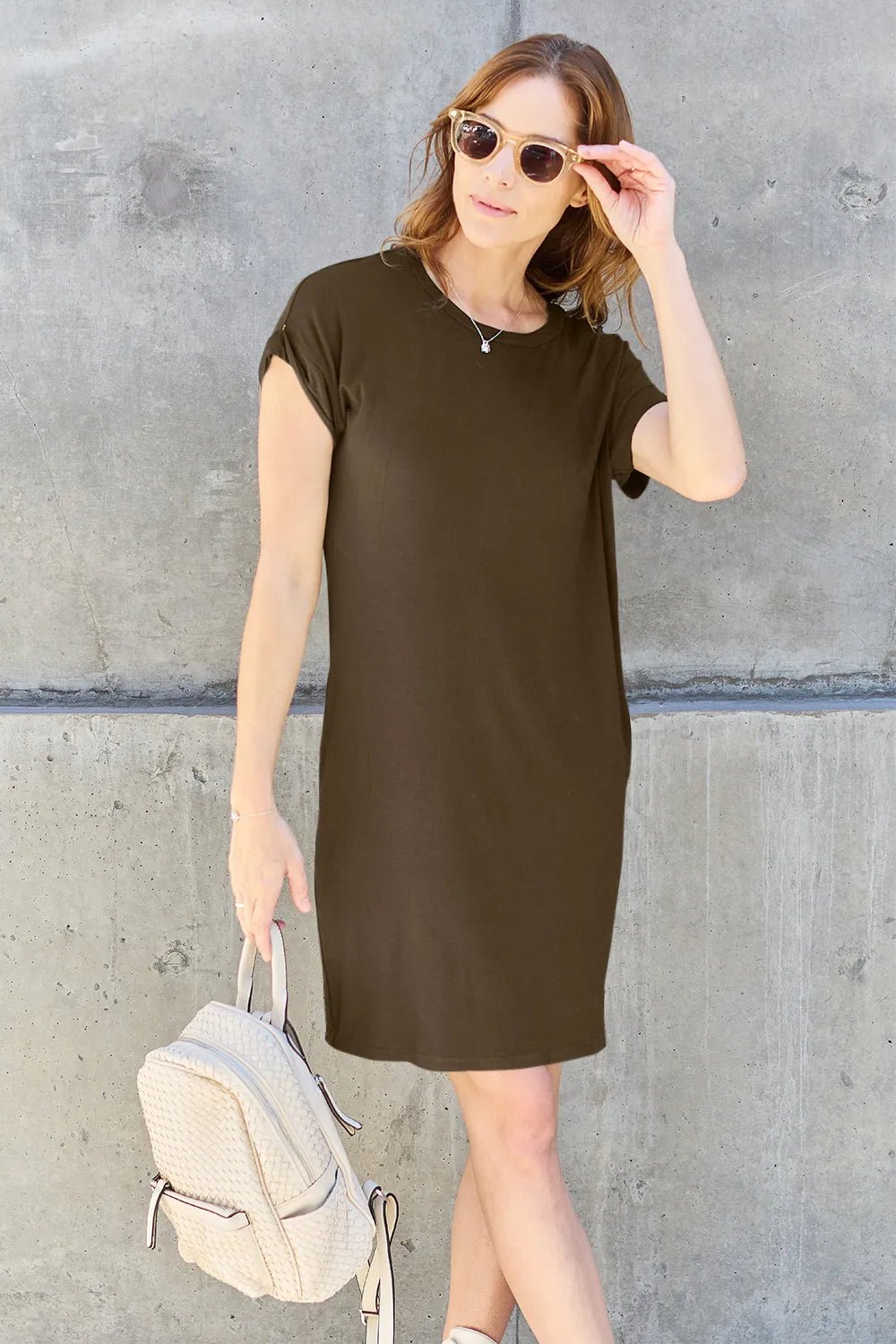 Basic Bae Full Size Round Neck Short Sleeve Dress with Pockets - Blu Lotus Boutique