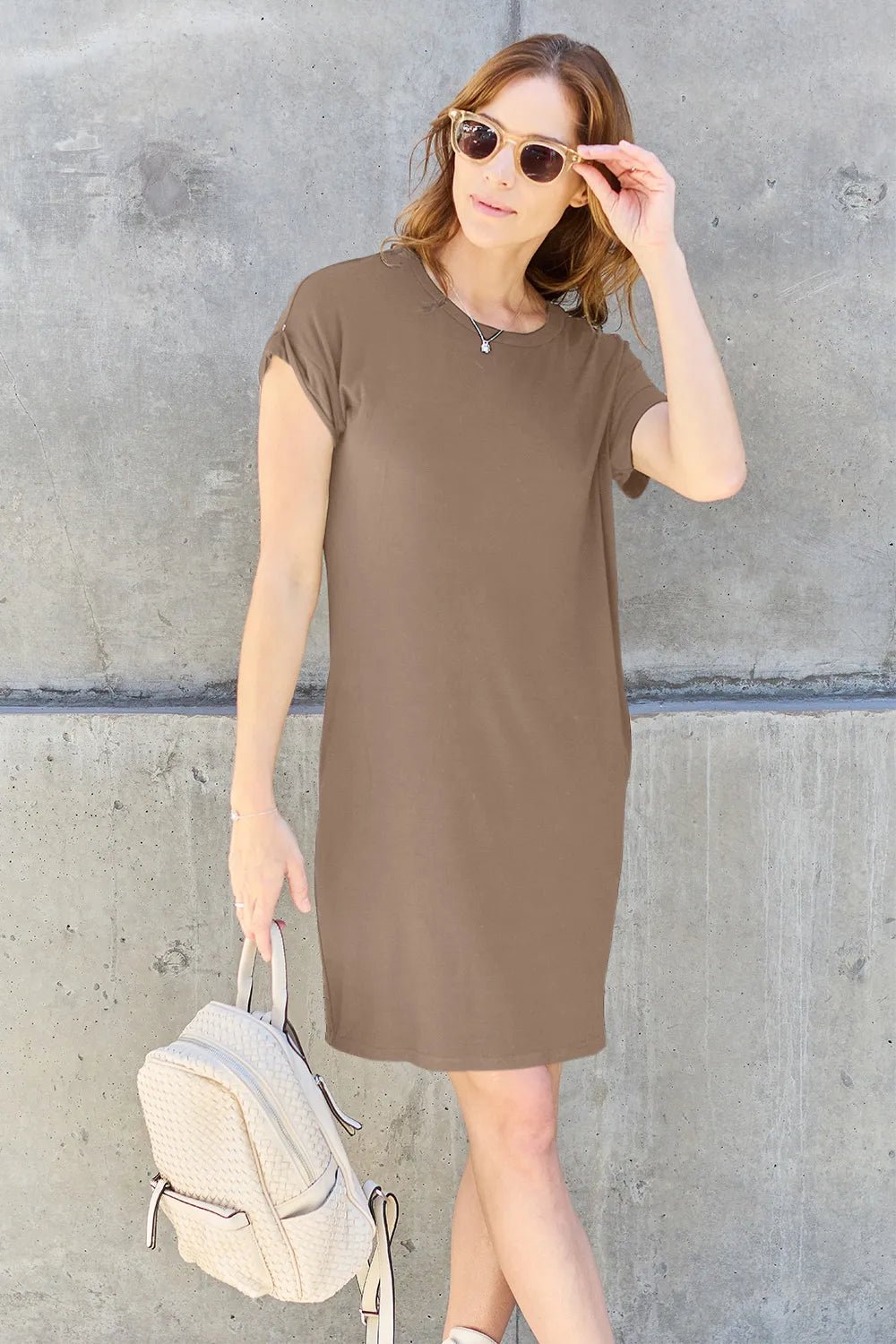 Basic Bae Full Size Round Neck Short Sleeve Dress with Pockets - Blu Lotus Boutique